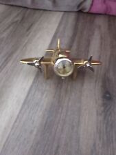 rare vintage Airplane Timex Collectible Mini-Clock Figural Gold and Silver picture