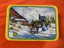VINTAGE JOHN DEERE TIN WITH HINGED LID - CHRISTMAS FARM SCENE By R.L. Crouse picture