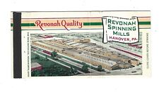 Revonah Spinning Mills  Matchcover    Hanover, PA. picture