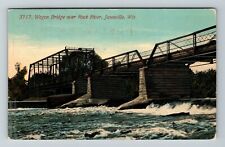 Janesville WI-Wisconsin, Wagon Bridge Over Rock River Vintage Souvenir Postcard picture