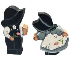 Wooden Amish Family Hand Painted  Man Woman Holding Flower Folk Art Romance 3.5” picture