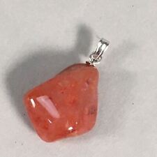 Japanese Stone Pendant Vtg Red Shiny Natural Brown Silver Parts JK55 picture
