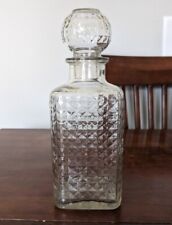 Vintage Owens Illinois Glass Co. Clear Diamond Cut W/ Stopper MCM 1940'S EUC picture