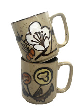 2 Vintage Otagiri Oatmeal Glaze Flower Stoneware Mugs Brown Speckled Boho picture