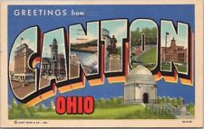 CANTON, Ohio Large Letter Postcard McKinley Monument / Curteich Linen / 1947 picture