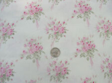 Beautiful Yuwa Vintage Inspired Pink Rose Bouquets on Cream  Cotton Fabric 1 yd  picture