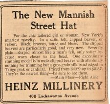 1913 - HEINZ MILLINERY - STREET HAT - SCRANTON PA  - SCRANTON TRIBUNE REPUBLICAN picture