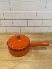 Vintage Enameled Cast Iron 1 Qt Orange Ombre Saucepan Round Shape picture