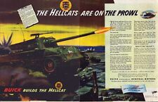 1944 Buick WWII TWO PAGE Print Ad Hellcats On The Prowl US Tanks Battle picture