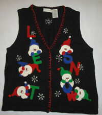 Christmas Ugly Sweater Vest Womens WHITE STAG Black Size Large Snowmen Snow CUTE picture