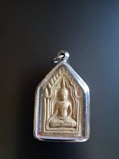 Vintage Thai Clay Buddha Amulet Pendant Blessed in Temple w New Metal Case picture