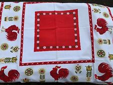 Vintage Cotton Tablecloth 52 X 46 Red Rooster Folkart picture