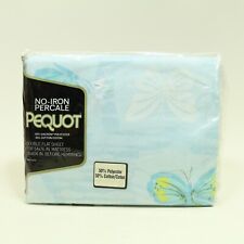 NOS Vintage PEQUOT Blue Butterfly FLUTTER-BUY Double Flat Bed Sheet NEW picture