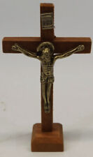 Catholic Crucifix Altar Cross Sacred Heart Wood Brass Mission Self Standing INRI picture