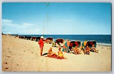 Postcard FL Bathers & Colorful Cabanas Pompano Beach Florida P5 picture
