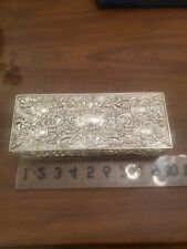 Repousse Silver Plate Jewelry Box Vanity Trinket Box Scroll Vines Filigree Vtg  picture