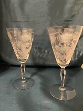 100 Years Old Fostoria Rogene Etched Crystal Water Goblets - 2 Poppy Pattern picture