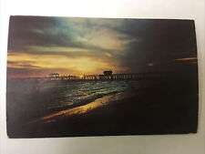 Sunset Over Fishing Pier Fort Myers Beach Florida Vintage Postcard picture
