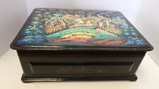 Russian Hand Painted Black Lacquer Jewel Box - Artist Signed picture