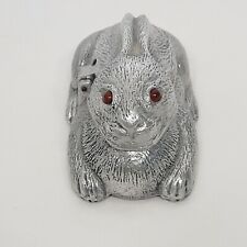 Vintage Arthur Court Bunny Rabbit Aluminum Hinged Trinket Box Red Eyes picture