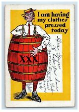 1906 Old Man Cigar Naked Barrel I am Having My Clothes Pressed Today Postcard picture