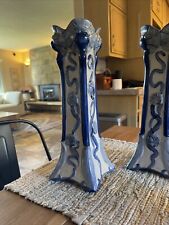Vintage Cobalt Blue & Tan tall crackle Vase Bombay Co 14