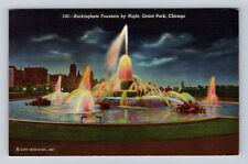 Chicago IL-Illinois, Buckingham Fountain By Night, Park, Vintage c1944 Postcard picture