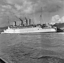 VINTAGE B/W PHOTO NEGATIVE - Empress of Britain Docked in Honolulu - Aloha Clock picture