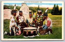 Native Americana   INDIAN TOM-TOM DRUMMERS   ca1940's Vintage Postcard picture