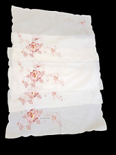 Set of 4 Vintage Cotton Placemats Embroidered Rose Pink Floral Scalloped 12