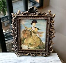 Italian Bronze Ornate Framed Glass Boy on Horse Prince Balthasar Charles vtg Art picture