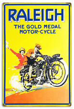 VINTAGE ANTIQUE Style Metal Sign Raleigh Motorcycles 18x30 picture