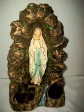ANTIQUE PLASTER AQUA VIRGIN MARY SHRINE ALTAR HOLY WATER FONT CANDLE HOLDER 1920 picture