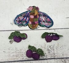 Vintage Multicolored Embroidered Moth Patch and Flowers picture