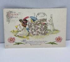 EASTER – Rabbit Opening Gift Box Postcard Posted 1916 picture