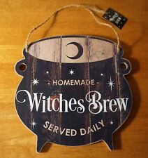 Vintage Style Witch Cauldron Sign Primitive Wood Retro Halloween Home Decor NEW picture