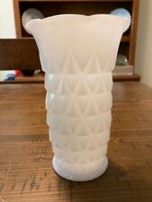 Vintage 1960s White Milk Glass Diamond Pattern Vase 5-3/4