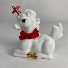 Enesco Unicorn Mini Figurine Heart Red Bow Laying Down Bone China Gold Vintage picture
