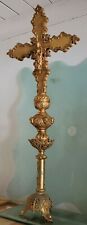 Huge Antique 5 foot TALL 17th Century GiltWood Procession Cross & Bronze Stand  picture