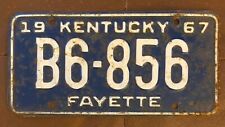 Kentucky 1967 FAYETTE COUNTY License Plate # B6-856 picture