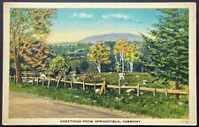 Greetings From Springfield Vermont Vintage Linen Postcard Unposted picture