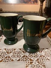 2~Harrods Knightsbridge~London England Forest Green Gold Trim Irish Coffee Mugs~ picture