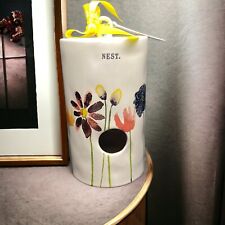 Rae Dunn NEST Multicolor Floral Watercolor Cylinder Ceramic Birdhouse HTF picture