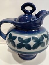 Studio Art Pottery Hand Made Painted Colbert Blue And White Teapot Signed CG. picture