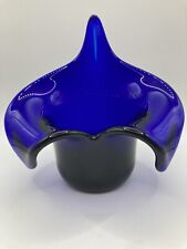 Vintage Cobalt Blue Art Glass Jack In The Pulpit Heavy Vase  6.5