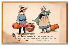 c1910's Thanksgiving Day Children Harvested Fruits Basket Pumpkin Tucks Postcard picture