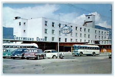 c1950's Greyhound Bus Depot Prince Charles Hotel Penticton BC Canada Postcard picture