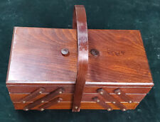 Vintage Fold Out Accordion Wood Sewing Box Accessory picture
