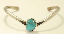 Vintage Navajo SIGNED JT Sterling Silver Small Sandcast Turquoise Cuff Bracelet picture