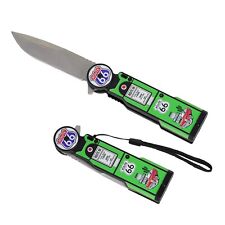 Route 66 Folding Pocket Vintage Gas Pump Knife, Stainless Steel Blade, Woven Bla picture